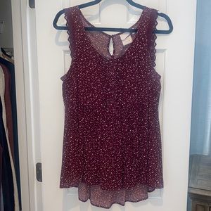 Lauren Conrad Polka dot flowy tank top with lace detail